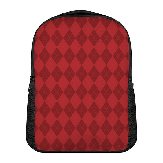 Red Argyle Pattern Print Casual Backpack