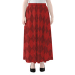 Red Argyle Pattern Print Chiffon Maxi Skirt