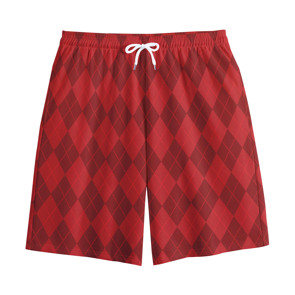 Red Argyle Pattern Print Cotton Shorts
