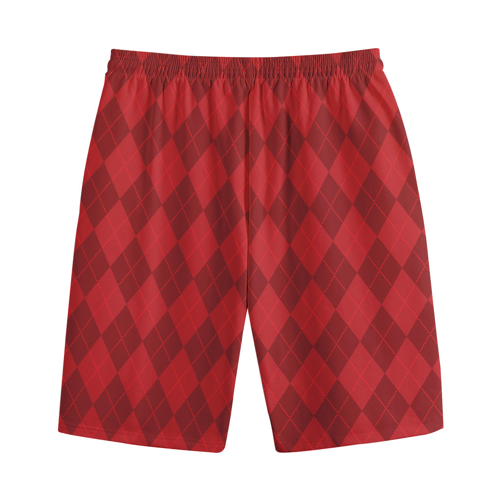 Red Argyle Pattern Print Cotton Shorts