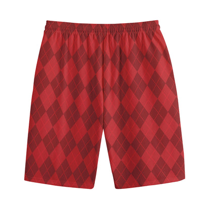Red Argyle Pattern Print Cotton Shorts