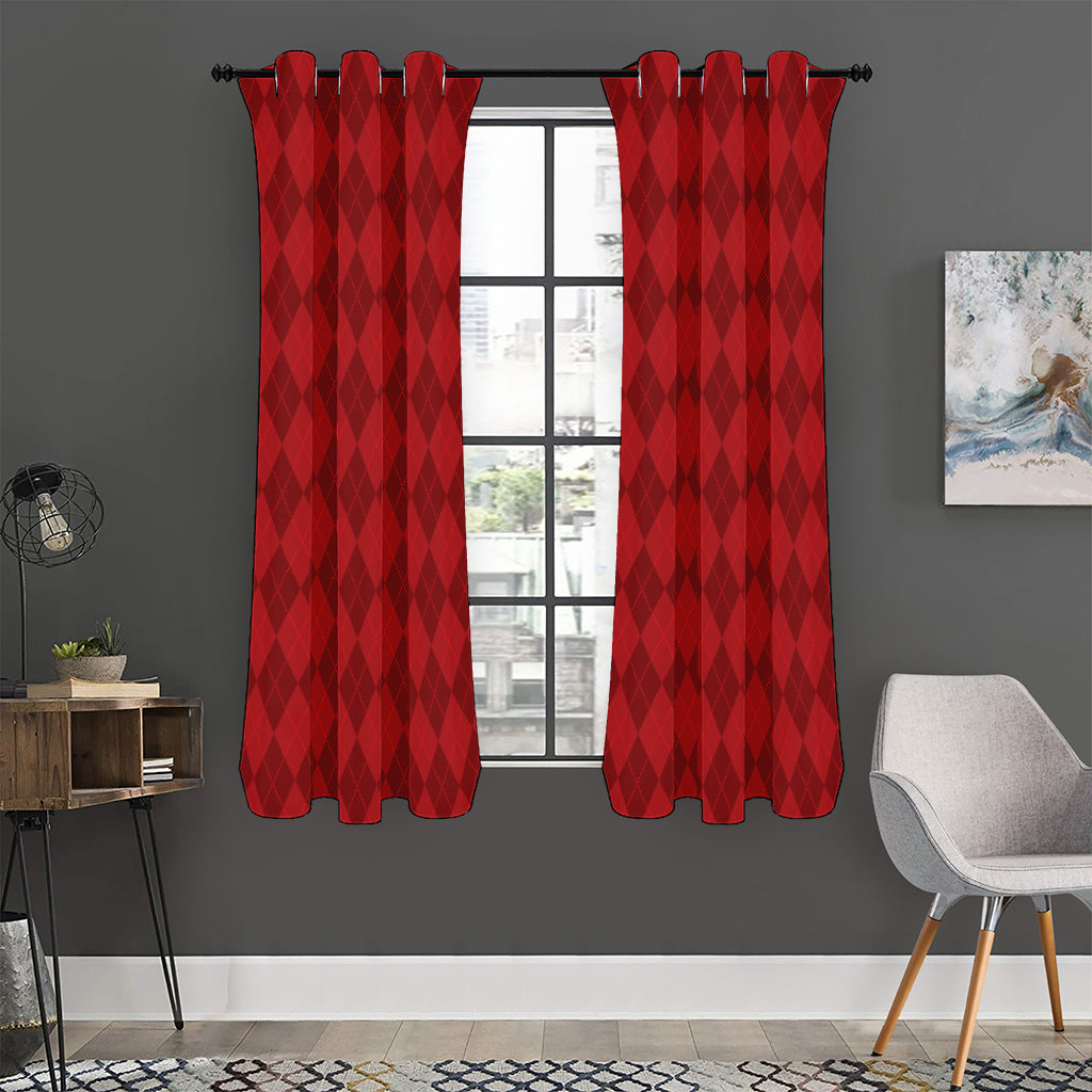 Red Argyle Pattern Print Curtain