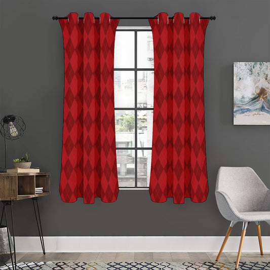 Red Argyle Pattern Print Curtain