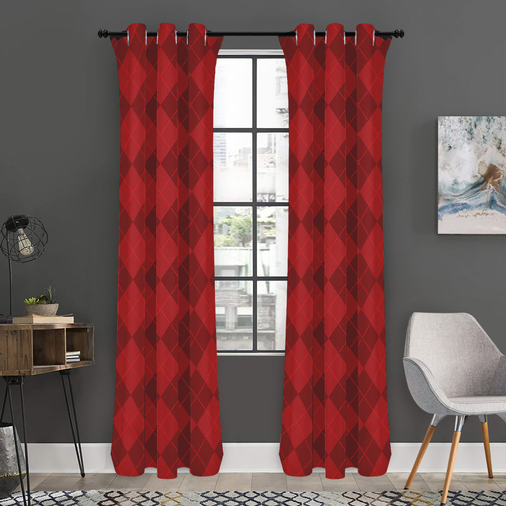 Red Argyle Pattern Print Curtain