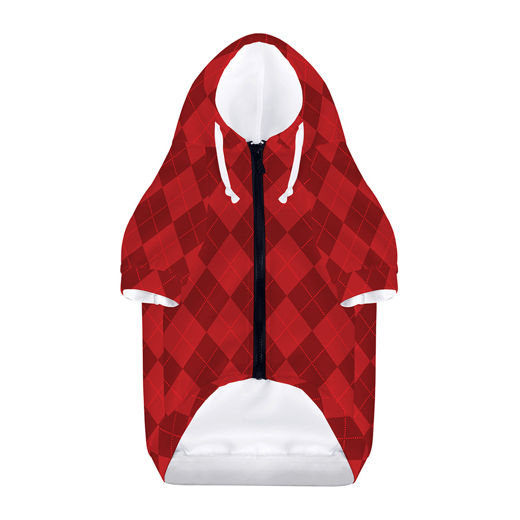 Red Argyle Pattern Print Dog Zip Up Hoodie