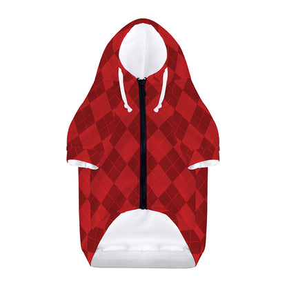 Red Argyle Pattern Print Dog Zip Up Hoodie