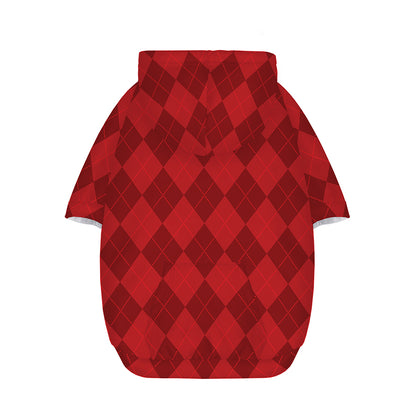 Red Argyle Pattern Print Dog Zip Up Hoodie