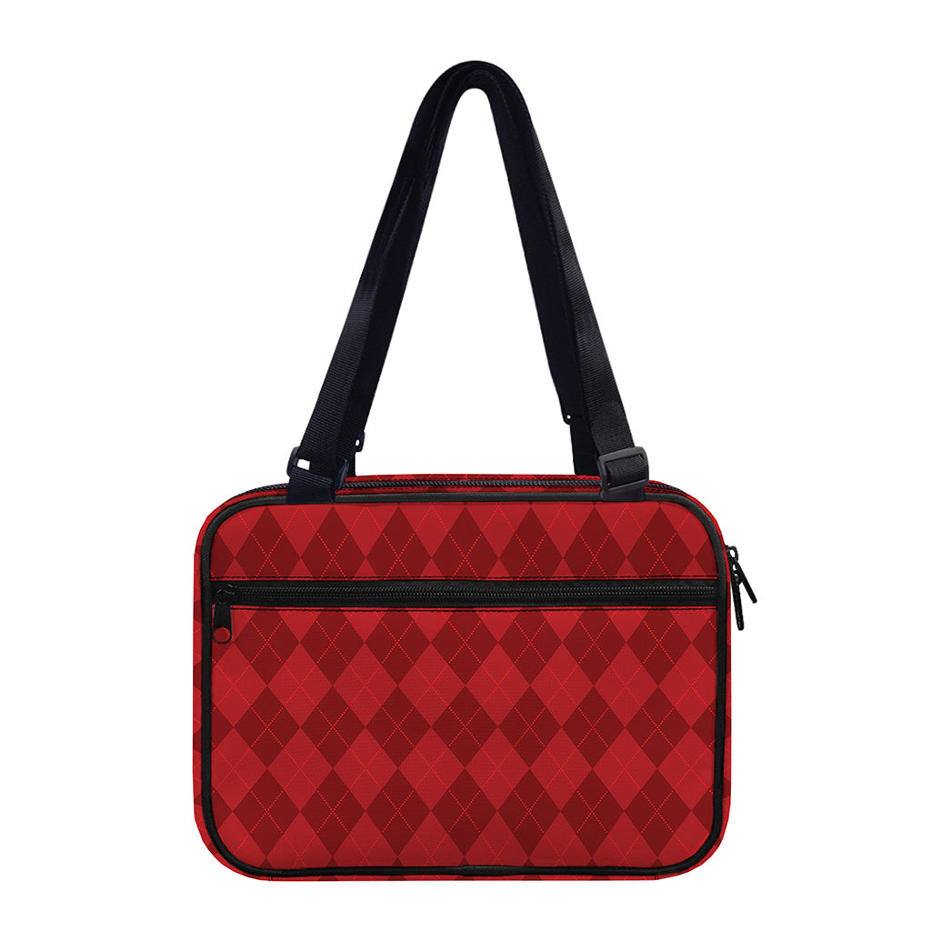 Red Argyle Pattern Print Double Strap Bible Bag