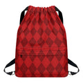 Red Argyle Pattern Print Drawstring Backpack