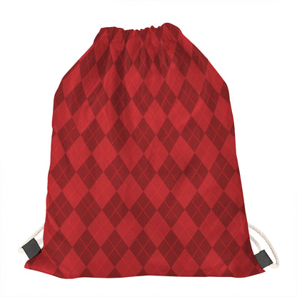 Red Argyle Pattern Print Drawstring Bag