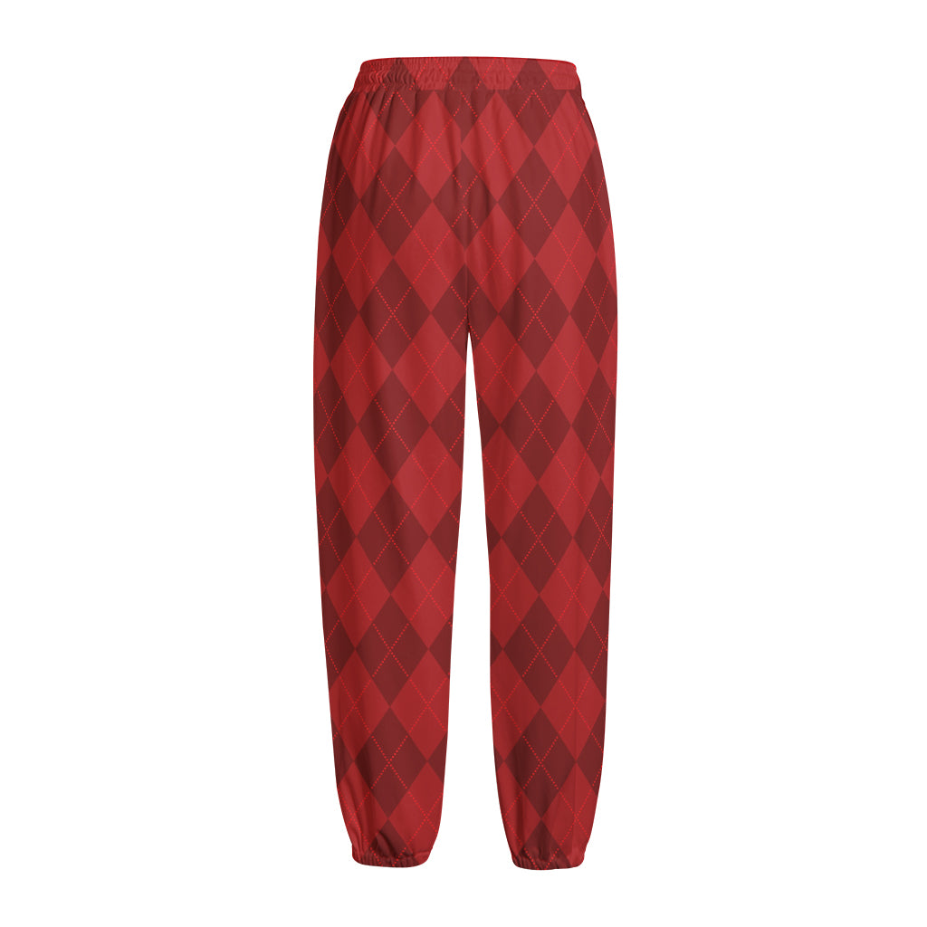 Red Argyle Pattern Print Fleece Lined Knit Pants
