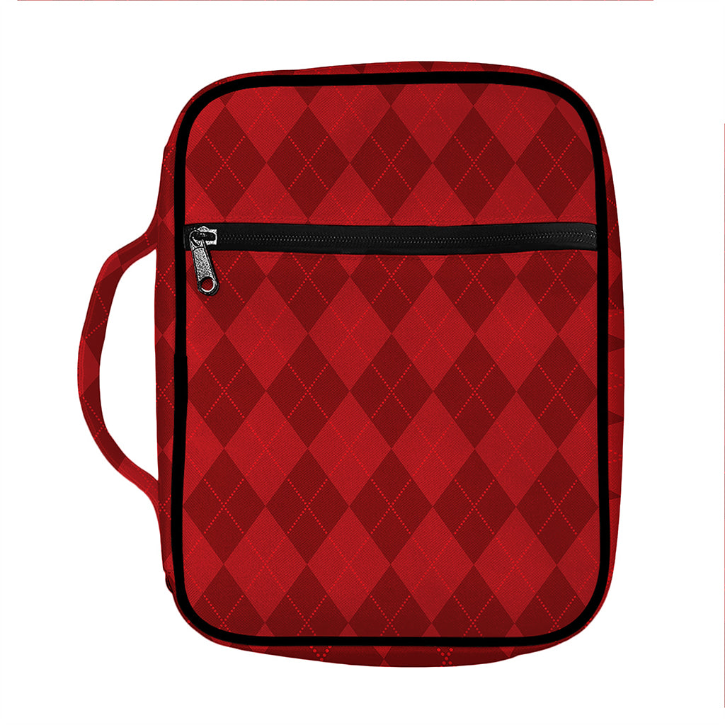 Red Argyle Pattern Print Front Pocket Bible Bag