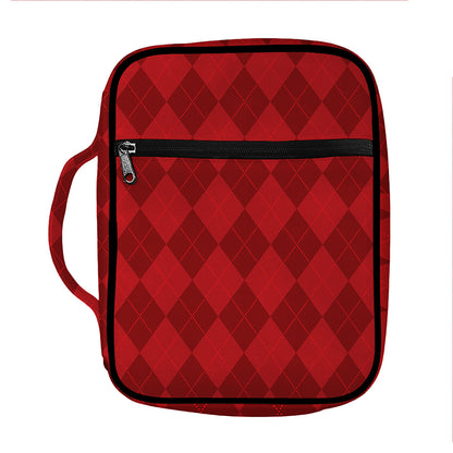Red Argyle Pattern Print Front Pocket Bible Bag