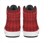 Red Argyle Pattern Print High Top Leather Sneakers