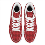 Red Argyle Pattern Print High Top Leather Sneakers