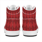 Red Argyle Pattern Print High Top Leather Sneakers