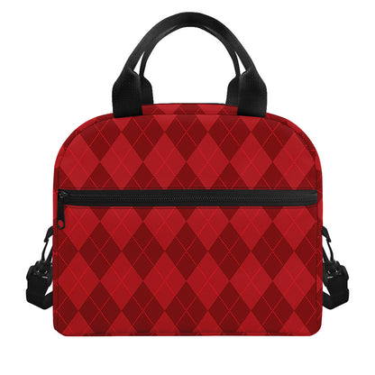 Red Argyle Pattern Print Insulated Lunch Bag