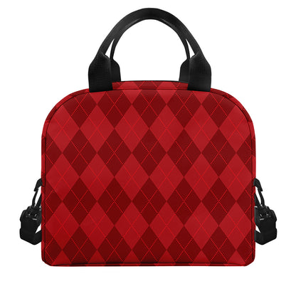 Red Argyle Pattern Print Insulated Lunch Bag