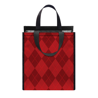 Red Argyle Pattern Print Insulated Lunch Tote