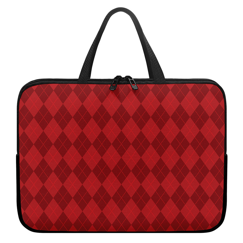 Red Argyle Pattern Print Laptop Sleeve With Handle