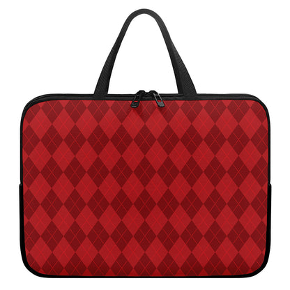 Red Argyle Pattern Print Laptop Sleeve With Handle