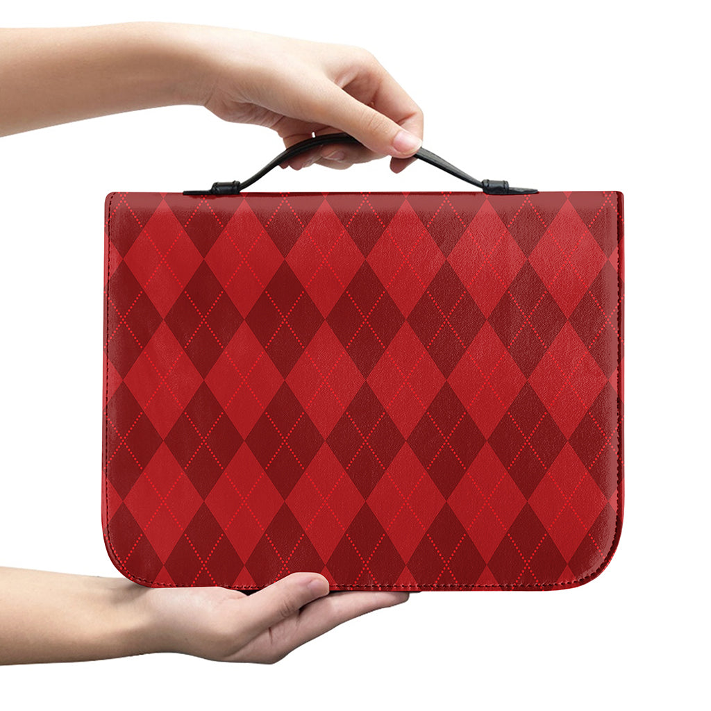 Red Argyle Pattern Print Leather Bible Cover