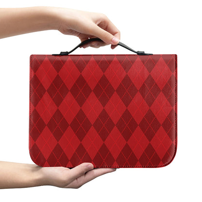 Red Argyle Pattern Print Leather Bible Cover
