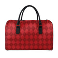 Red Argyle Pattern Print Leather Duffel Bag