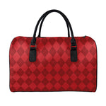 Red Argyle Pattern Print Leather Duffle Bag