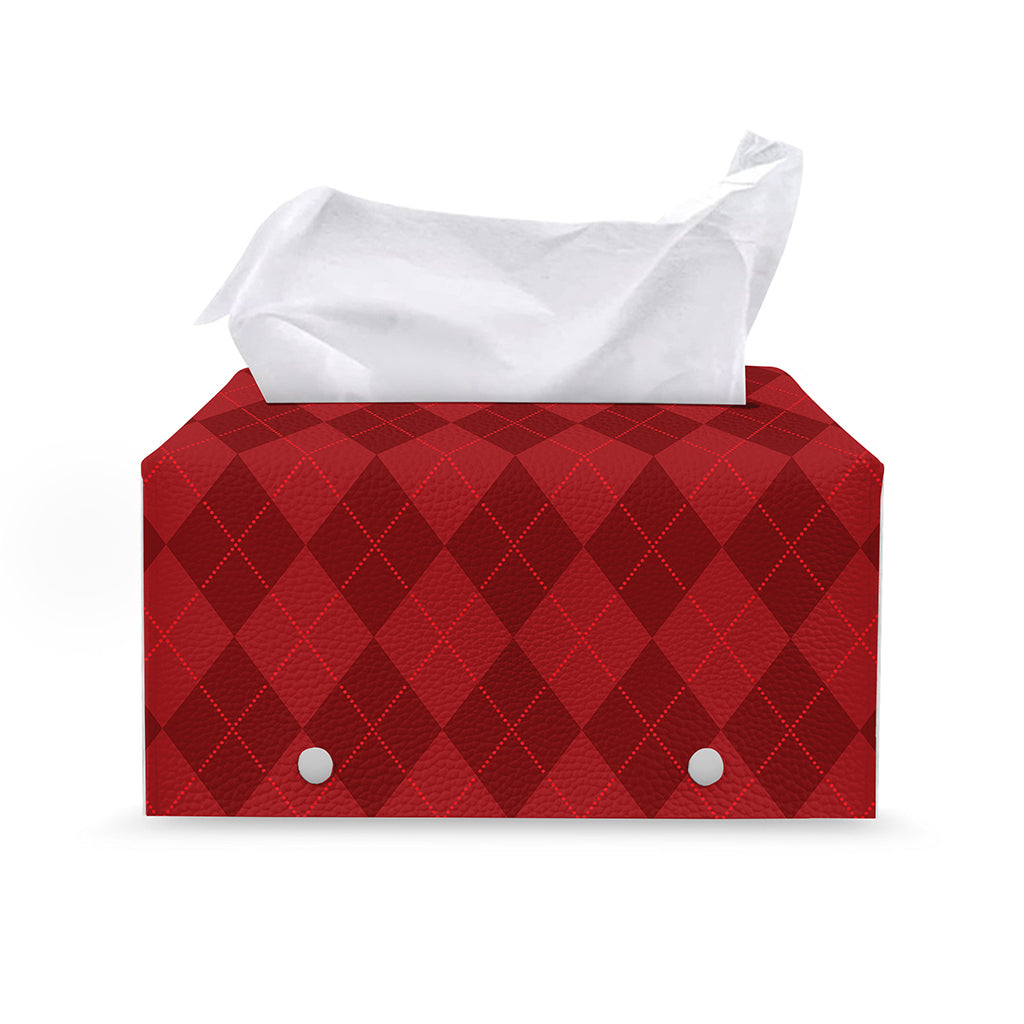 Red Argyle Pattern Print Leather Tissue Box Cover