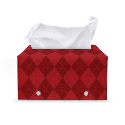 Red Argyle Pattern Print Leather Tissue Box Cover