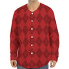 Red Argyle Pattern Print Long Sleeve Baseball Jersey