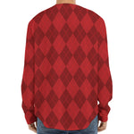 Red Argyle Pattern Print Long Sleeve Baseball Jersey