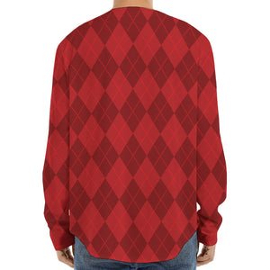 Red Argyle Pattern Print Long Sleeve Baseball Jersey