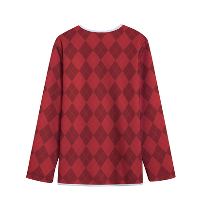 Red Argyle Pattern Print Long Sleeve Short Coat