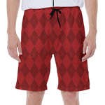 Red Argyle Pattern Print Men's Beach Shorts
