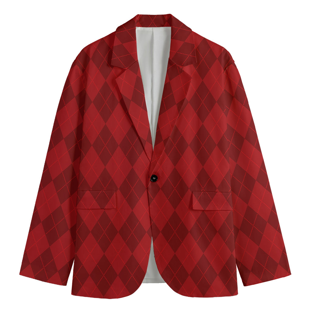 Red Argyle Pattern Print Men's Blazer