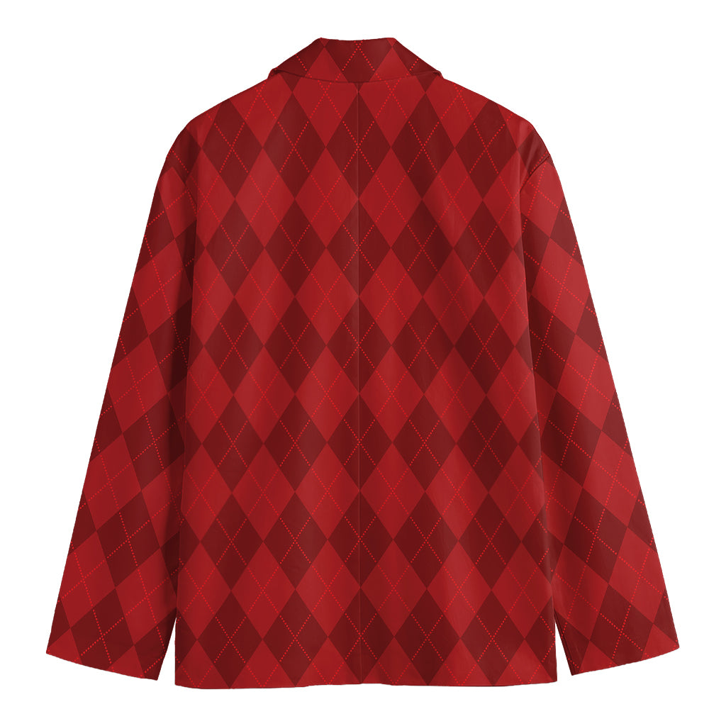 Red Argyle Pattern Print Men's Cotton Blazer