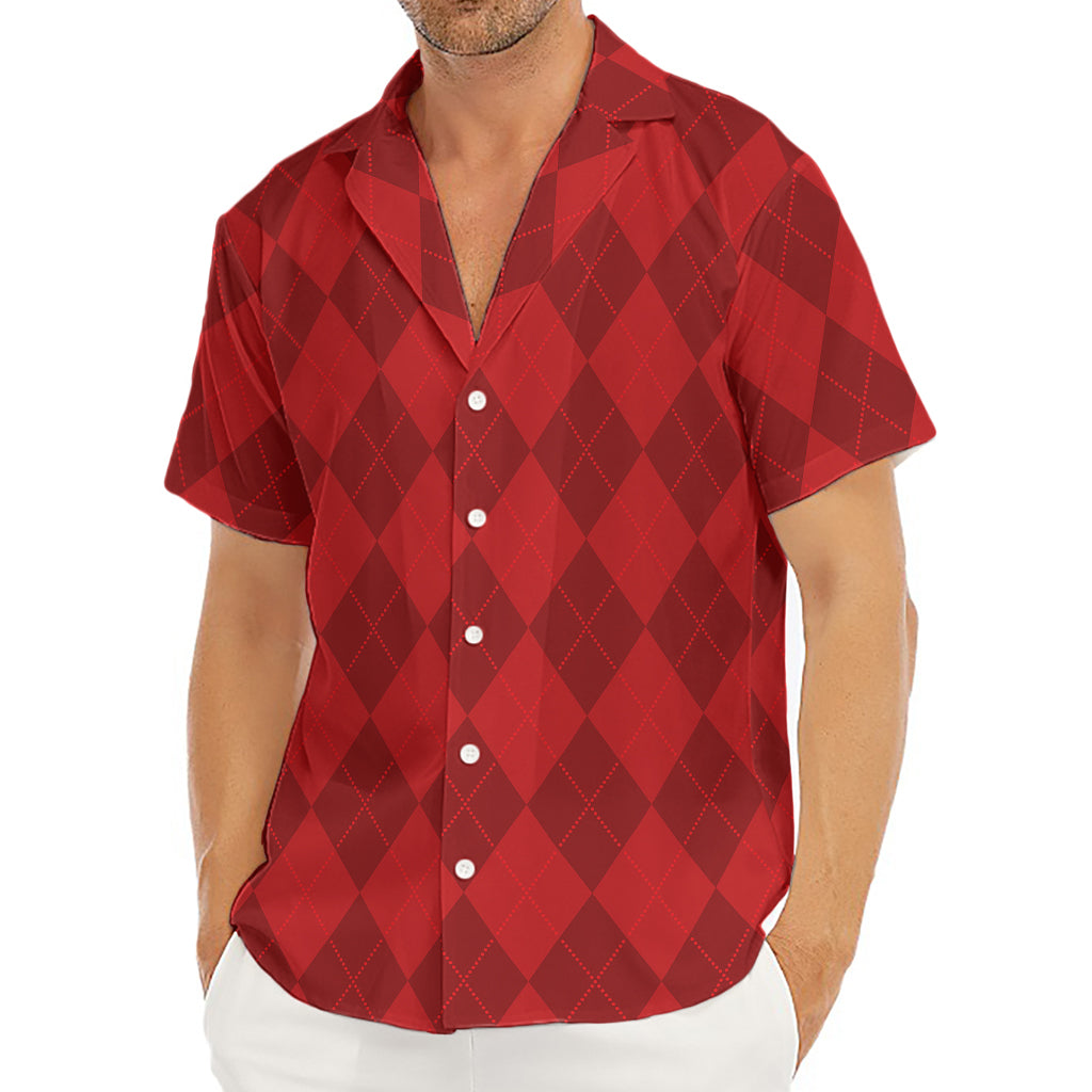 Red Argyle Pattern Print Men's Deep V-Neck Shirt