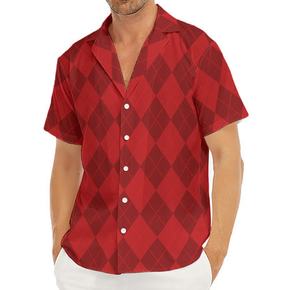 Red Argyle Pattern Print Men's Deep V-Neck Shirt