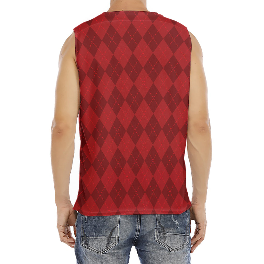 Red Argyle Pattern Print Men's Fitness Tank Top