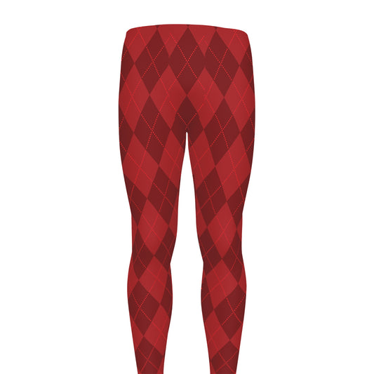 Red Argyle Pattern Print Men's leggings