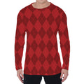 Red Argyle Pattern Print Men's Long Sleeve T-Shirt