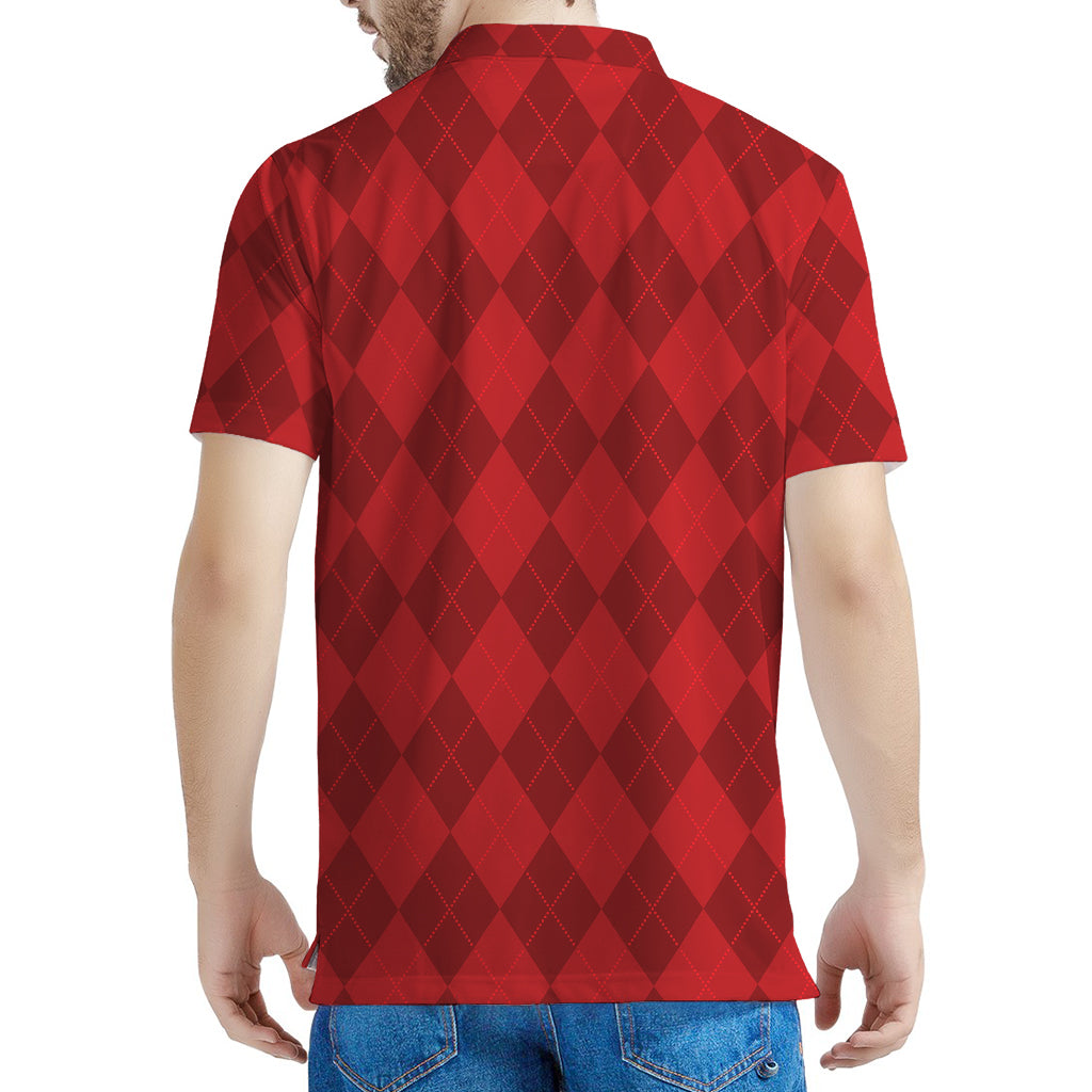 Red Argyle Pattern Print Men's Polo Shirt