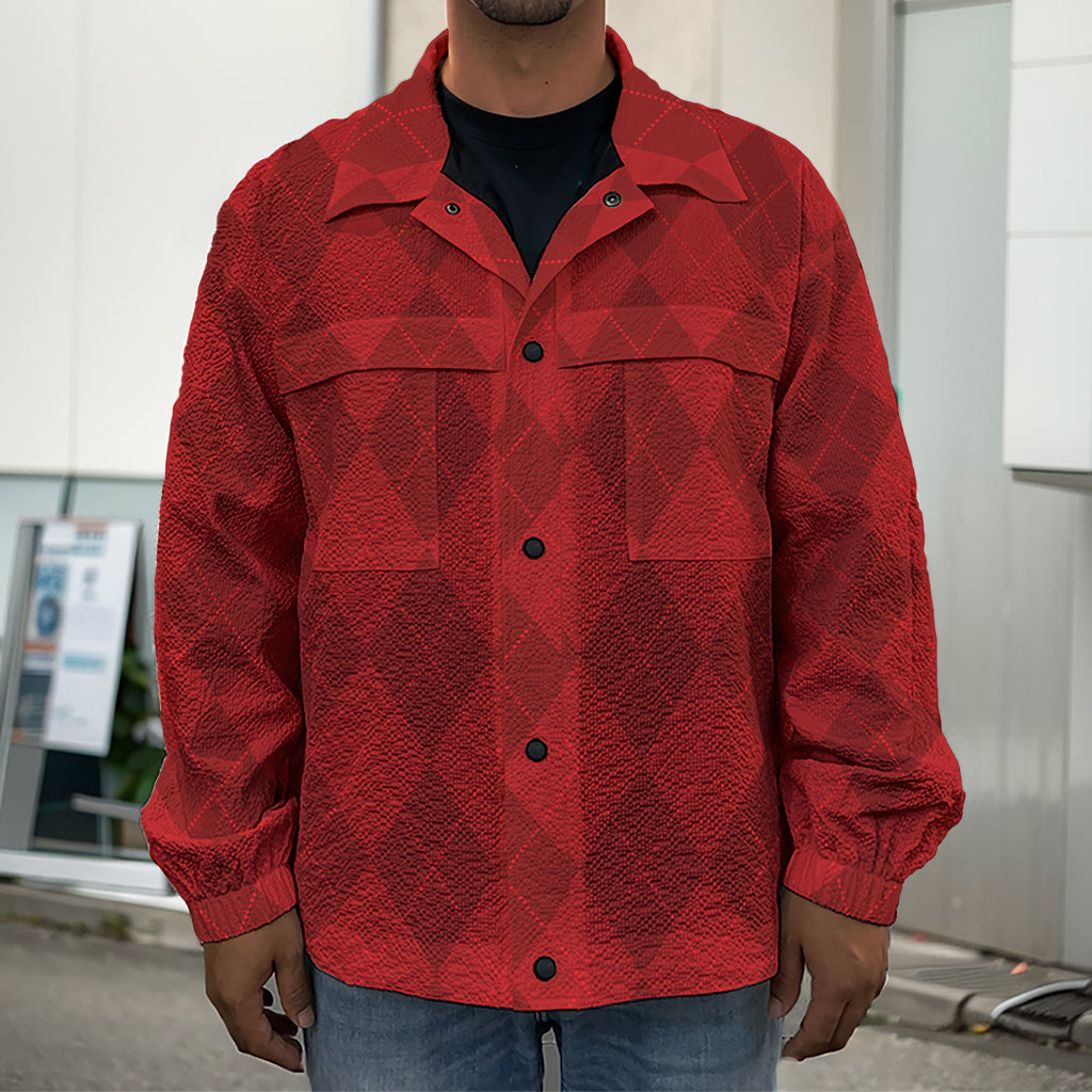 Red Argyle Pattern Print Men's Shirt Jacket