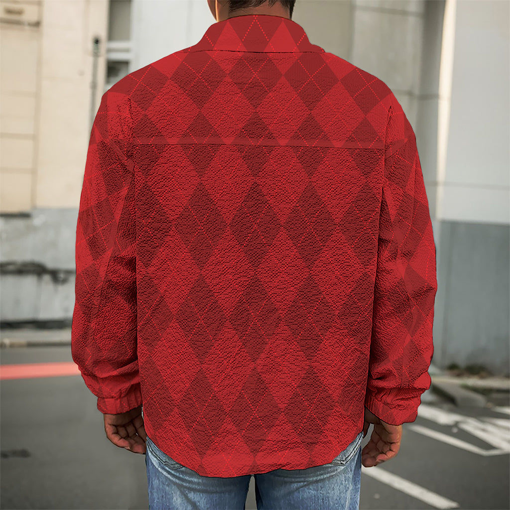 Red Argyle Pattern Print Men's Shirt Jacket