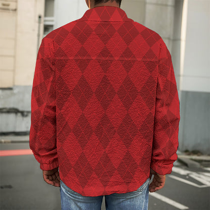 Red Argyle Pattern Print Men's Shirt Jacket