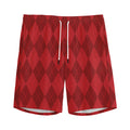 Red Argyle Pattern Print Men's Athletic Shorts