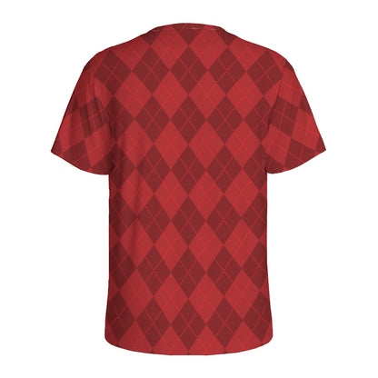 Red Argyle Pattern Print Men's Sports T-Shirt