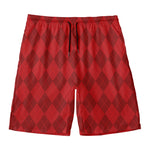 Red Argyle Pattern Print Men's Swim Trunks
